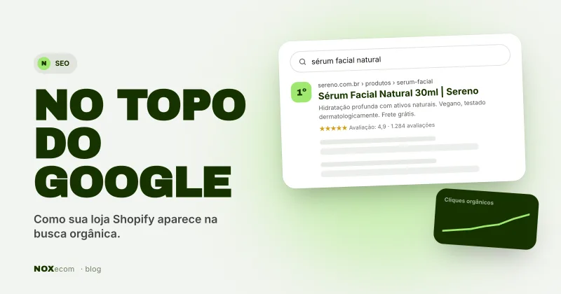 Resultado de busca de uma loja Shopify em primeiro lugar e gráfico de cliques orgânicos subindo
