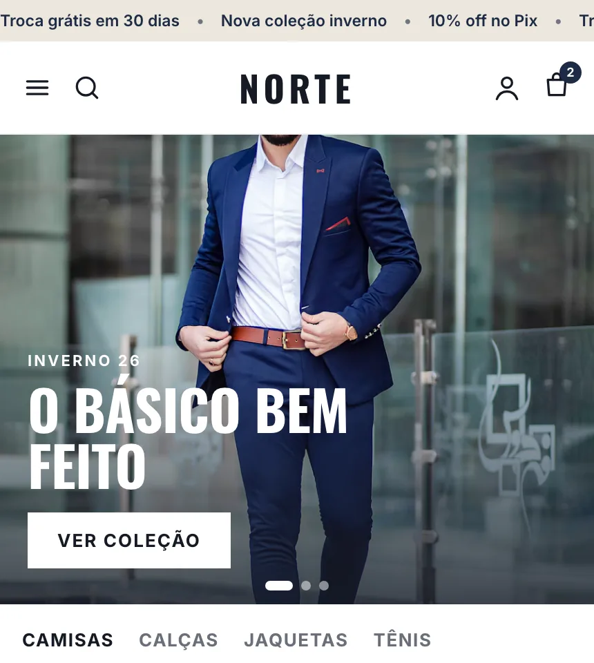Loja de moda masculina usando o Tema NOX